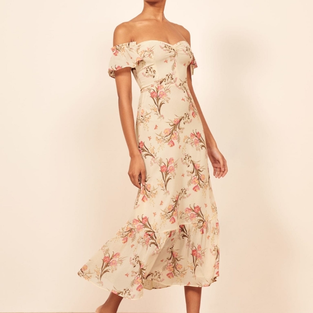 REFORMATION TROPICA Butterfly Dress in Crepe Flora